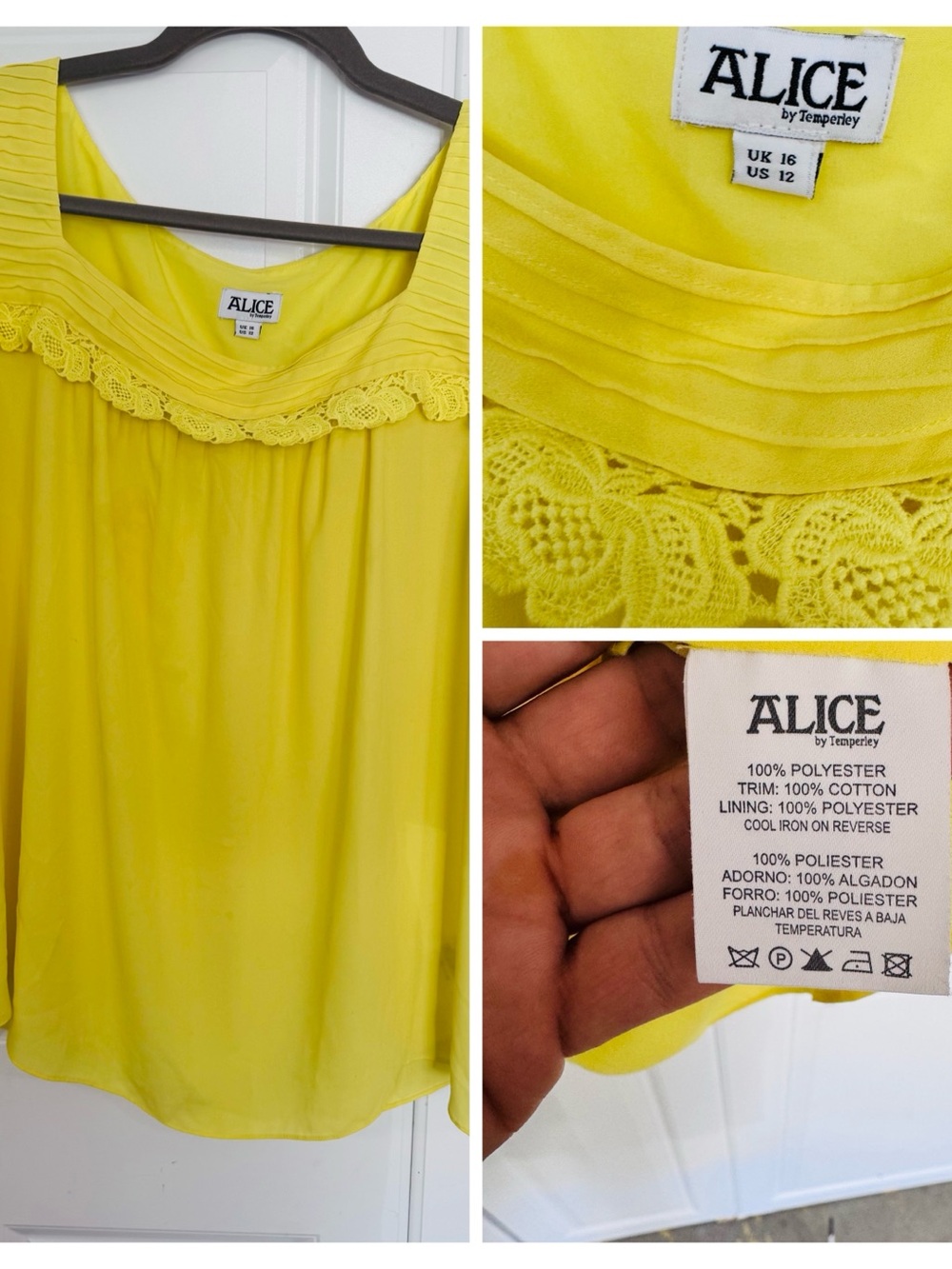 ALICE by Temperley Bright Yellow Crochet-Trim Sleeveless Blouse